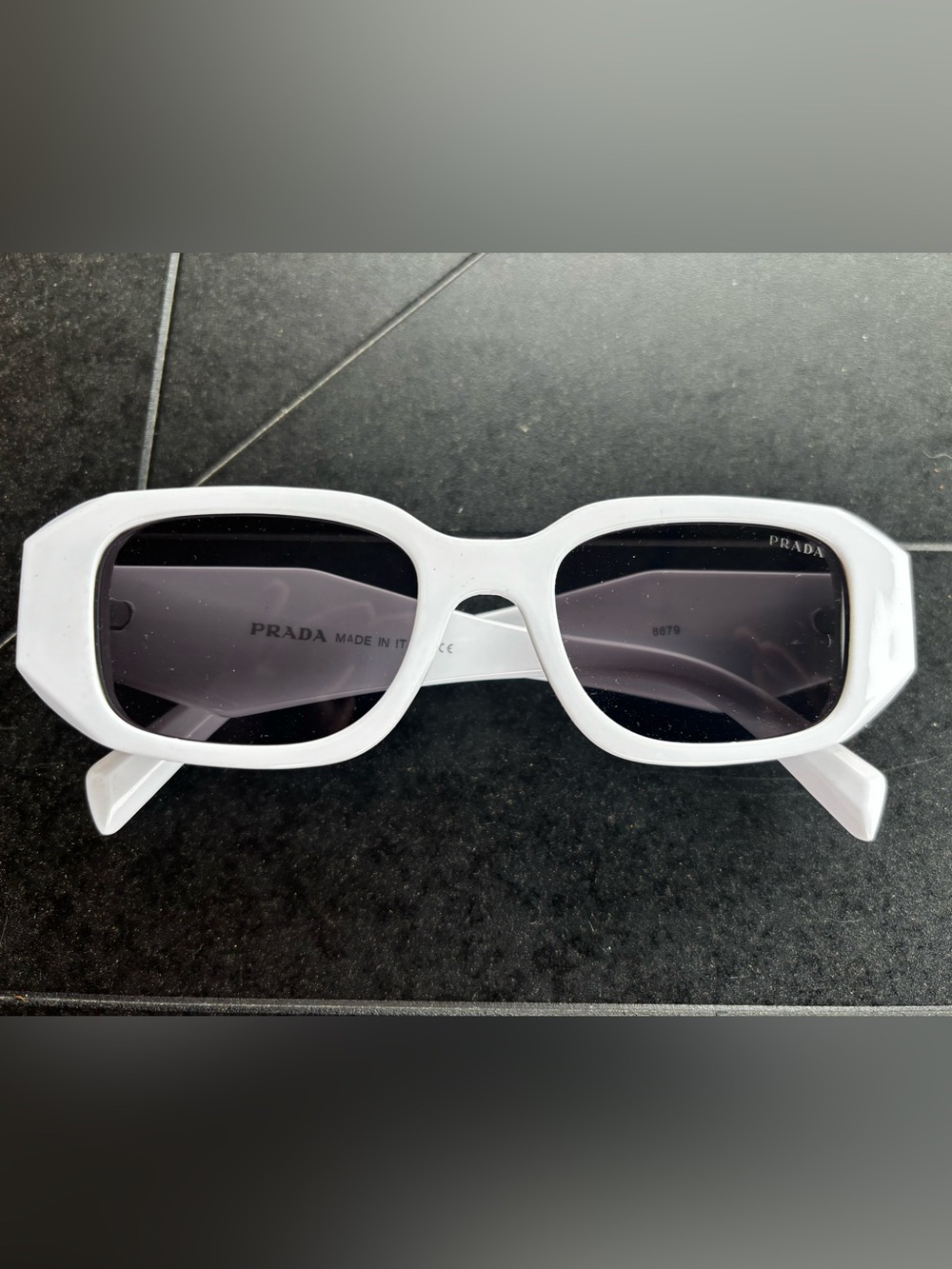 Prada Symbole White Frame Sunglasses with Dark Lenses
